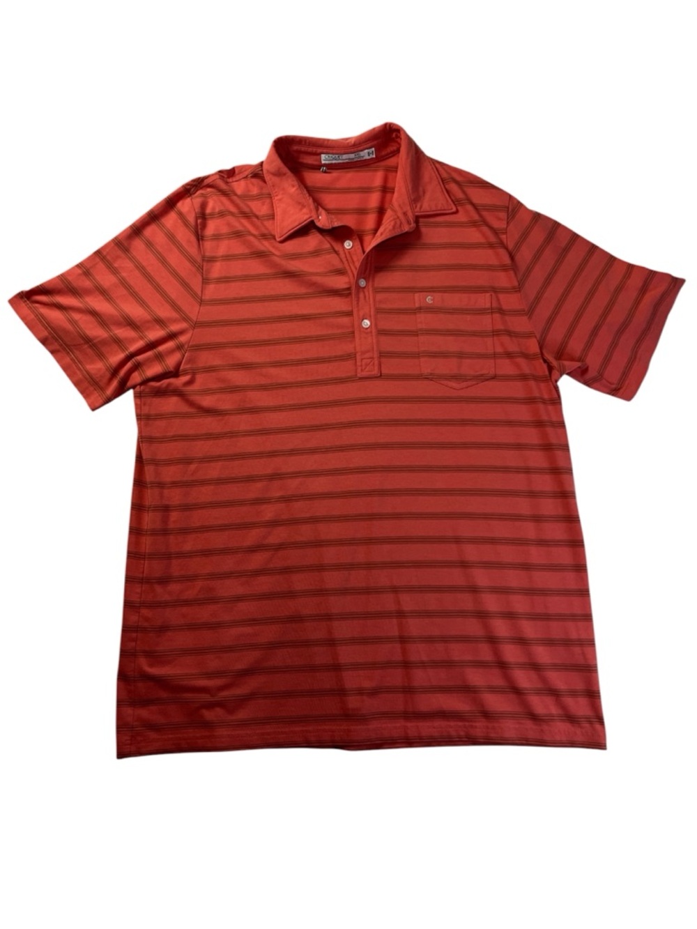 Criquet Men’s Polo Shirt XXL Dark Coral Salmon Striped Golf Preppy Casual Summer - Picture 2 of 8